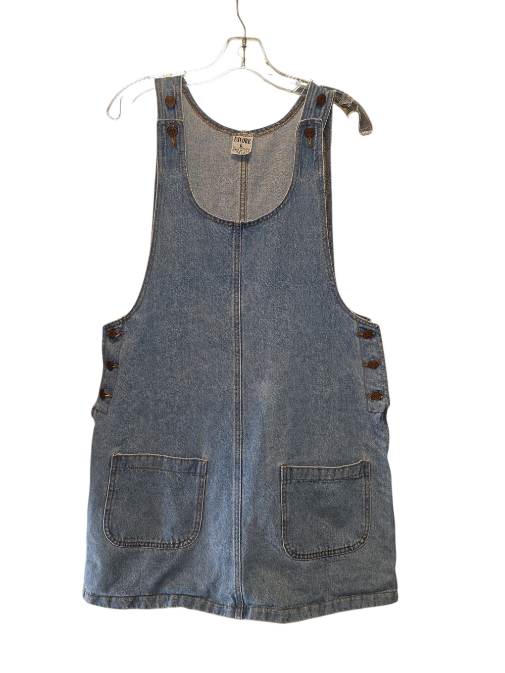 Vtg Encore Denim Overall Jumper Dress in Medium Blue